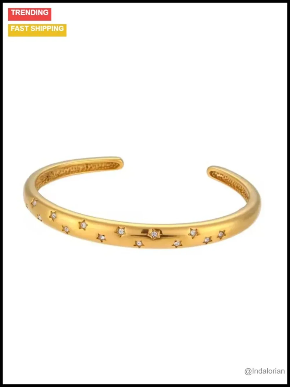 14K Gold & Silver Plated Adjustable Cuff Bangle Bracelet Starburst Design